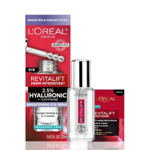 L'Oreal Paris Revitalift Hyaluronic Acid   Caffeine Hydrating Eye Serum for Dark Circles, Fragrance Free .67 fl. oz   Moisturizer Sample