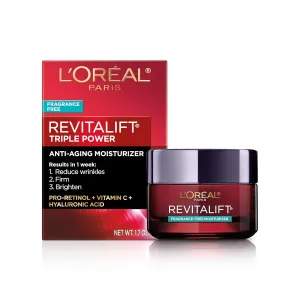 L’Oreal Paris Revitalift Triple Power Anti-Aging Face Moisturizer, Pro Retinol, Hyaluronic Acid & Vitamin C, Reduce Wrinkles, Fragrance Free 1.7 Oz