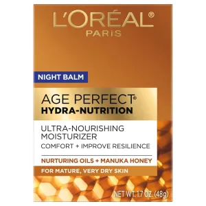 L’Oreal Paris Skincare Age Perfect Hydra Nutrition Ultra Nourishing Honey Night Balm, Face Moisturizer to Comfort, Improve Resilience on Dry Skin, Manuka Honey and Nurturing Oils, 1.7 oz.