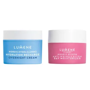 Lumene 24-Hour Hydration & Firming Duo – Nordic Hydra [Lähde] Hydration Recharge Overnight Cream (1.7 oz)   Nordic Bloom [Lumo] Anti-Wrinkle & Firm Day Moisturizer (1.7 oz) – Hydration & Skin Firming