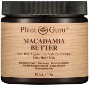 Macadamia Body Butter 16 oz. 100% Pure Raw Fresh Natural Cold Pressed. Skin Body and Hair Moisturizer, DIY Creams, Balms, Lotions, Soaps.