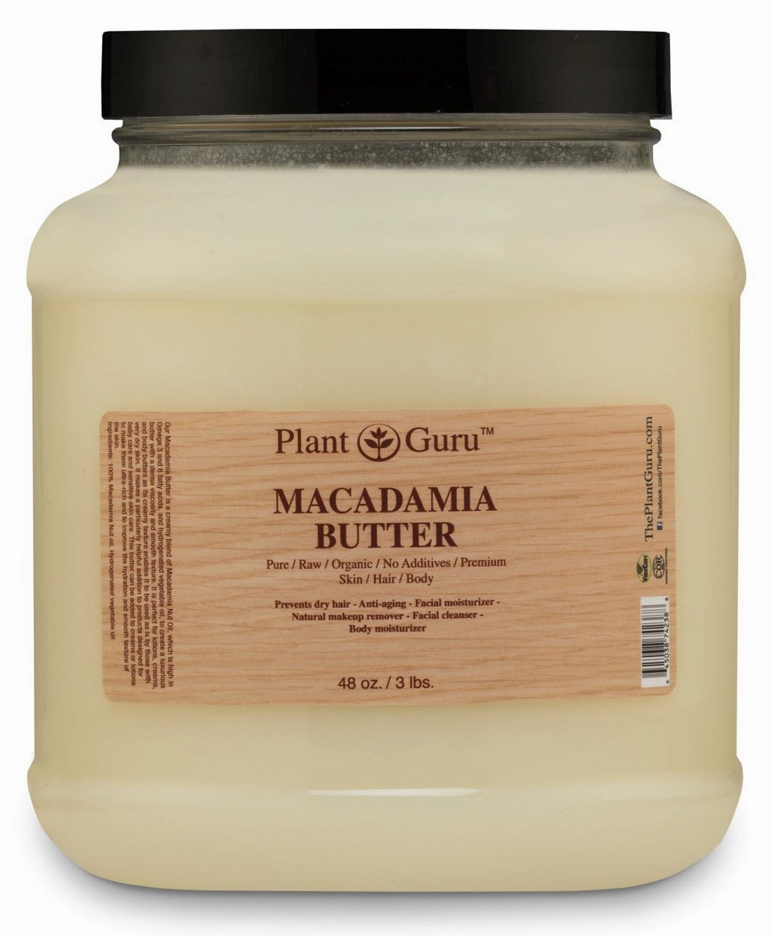 Macadamia Body Butter 3 lb. 100% Pure Raw Fresh Natural Cold Pressed. Skin Body and Hair Moisturizer, DIY Creams, Balms, Lotions, Soaps.