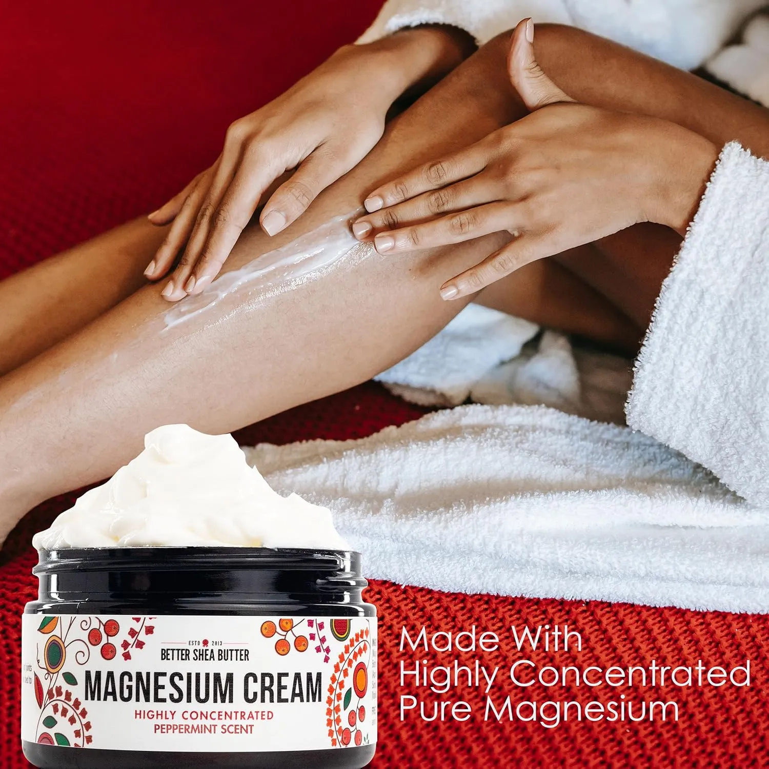 Magnesium Good Night Cream | Relieves Muscle Tension and Leg Cramps | Night Lotion Safe for Pregnancy, Kids and Babies | Organic and Natural Ingredients| Vegan, US made | (Peppermint)