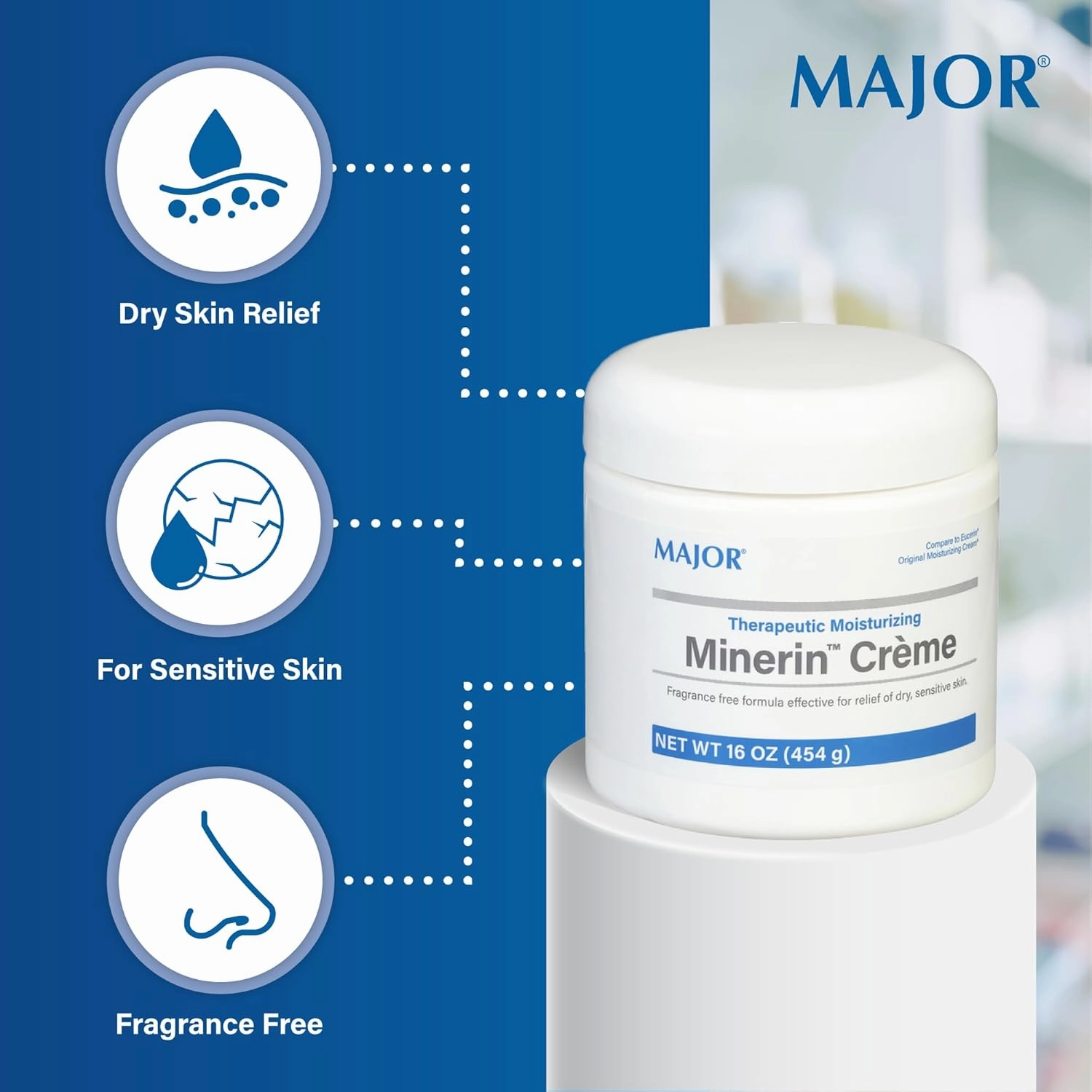 MAJOR Therapeutic Moisturizing Minerin Créme - Body Cream Moisturizer for Dry Skin - Fragrance-Free - 16 Oz. (5 Pack)