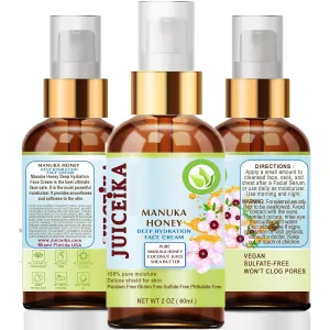 MANUKA HONEY Deep Hydration Face Cream Face Moisturizer. Manuka Oil, Aloe Vera, Shea Butter, Coconut Oil, Jojoba Oil, Squalane, Hyaluronic Acid, Avocado Oil 2 Fl. oz. - 60 ml.