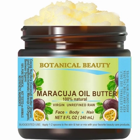 MARACUJA OIL BUTTER RAW 100% Pure Natural VIRGIN UNREFINED Cold-Pressed Carrier 8 Fl oz 240 ml for Face, Skin, Body, Hair, Lip, Nails. Rich in Vitamin E by Botanical Beauty