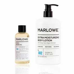 MARLOWE. Men's Body Lotion & Beard Oil Bundle – Hydrating Moisturizer with Aloe Vera   Conditioning Softener with Natural Oils