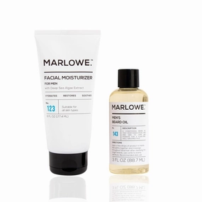 MARLOWE. Men's Face Moisturizer & Beard Oil Bundle – Hydrating Lotion with Natural Extracts   Conditioning Softener for Grooming