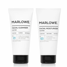 MARLOWE. No. 121 Men's Facial Cleanser and MARLOWE. No. 123 Men's Facial Moisturizer |Daily Face Wash and Lightweight Face Cream | Light Fresh Scent | Natural Ingredients