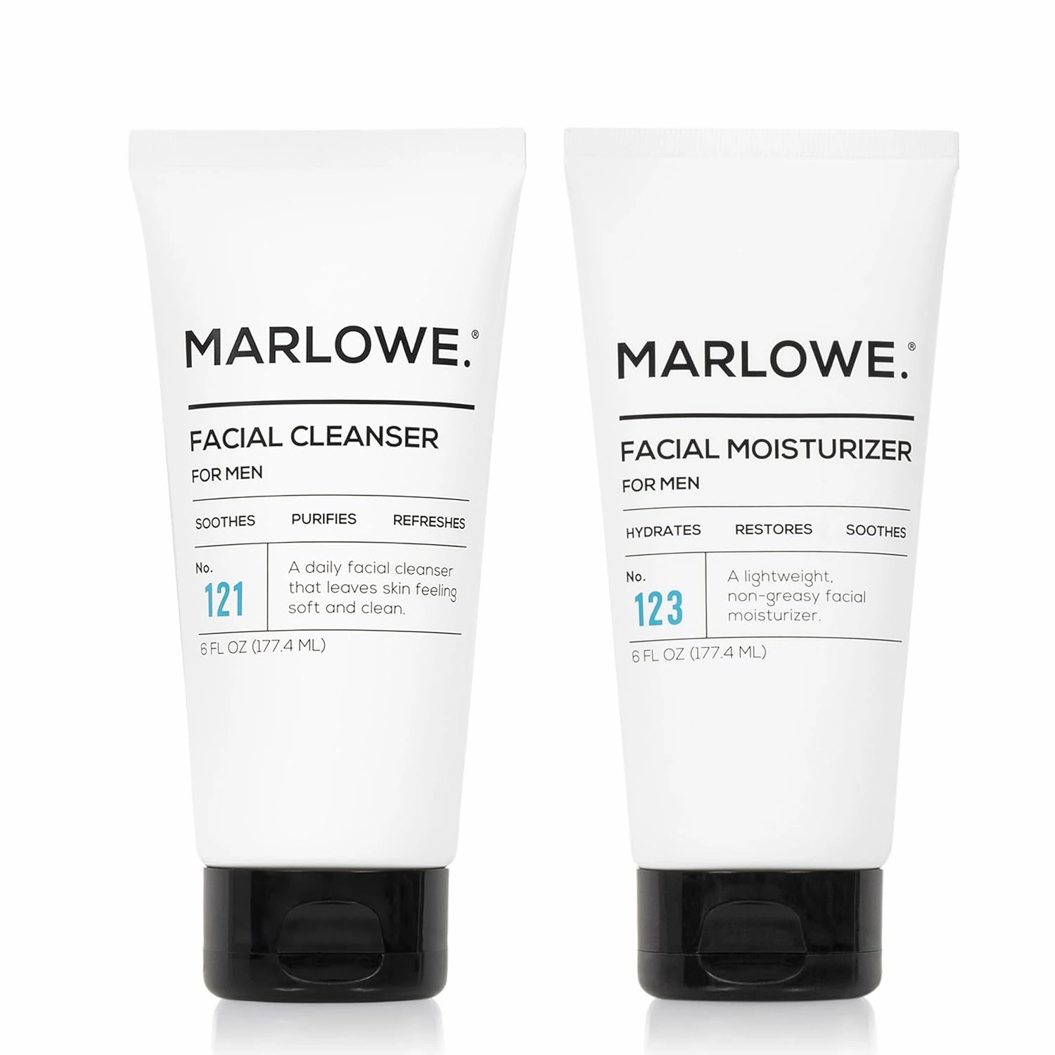 MARLOWE. No. 121 Men's Facial Cleanser and MARLOWE. No. 123 Men's Facial Moisturizer |Daily Face Wash and Lightweight Face Cream | Light Fresh Scent | Natural Ingredients
