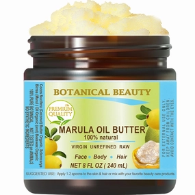MARULA OIL BUTTER RAW VIRGIN UNREFINED for Face, Body, Hair, Lip, Nails, Dry Skin, Cracked Hands, Rosacea, Eczema, Rashes, Itchiness, Redness, Anti-Aging 8 Fl. oz. 240 ml by Botanical Beauty