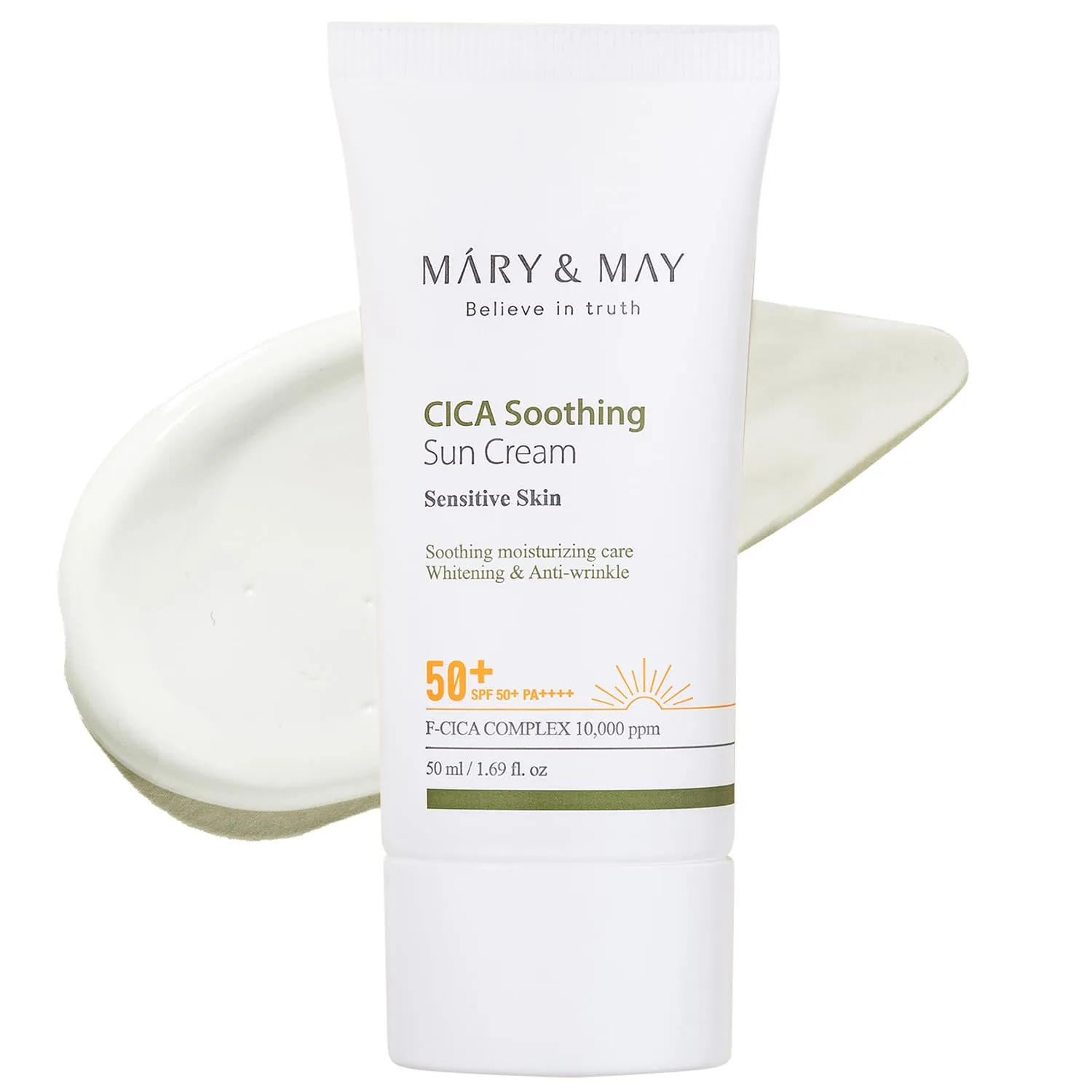 [Mary&May] CICA Soothing Sun Cream SPF50  PA     1.69 Fl Oz / 50ml | Light Absorption, Non-Sticky SPF, Hydration, No White Cast, Cica Facial, Daily care | Cruelty Free, Vegan