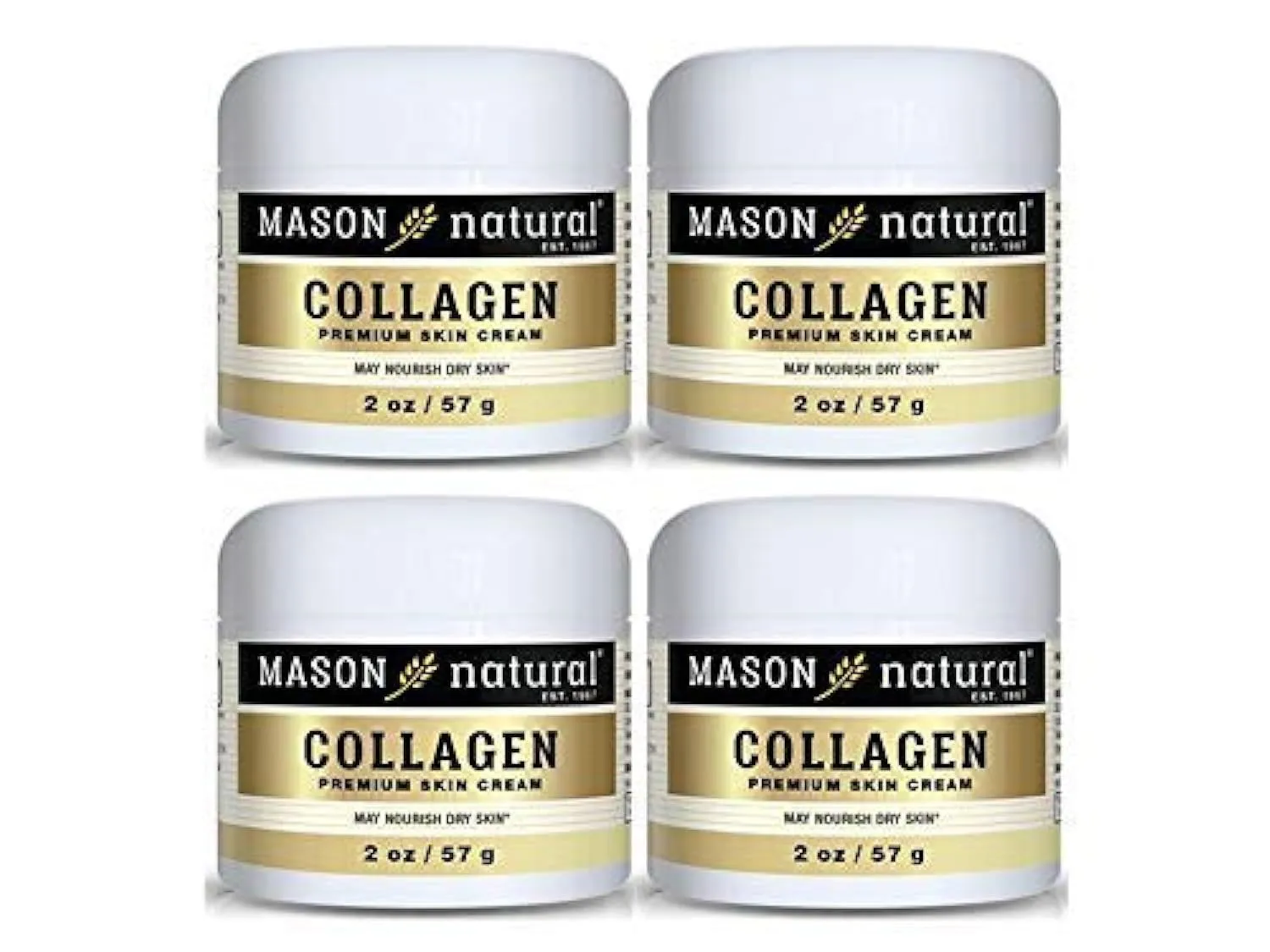 MASON NATURAL Collagen Premium Skin Cream - Anti Aging Face and Body Moisturizer, Intense Skin Hydration and Firmness, Pear Scent, Paraben Free, 2 OZ (4-Pack)
