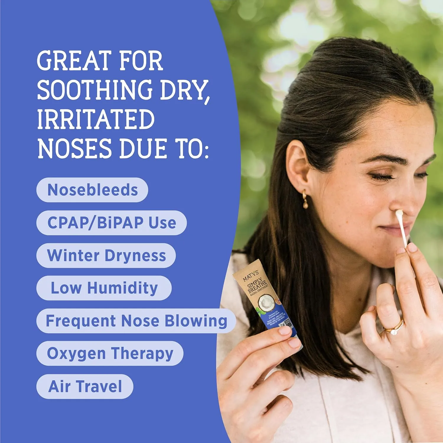 Matys Simply Breathe Nasal Ointment – Dry Nose Relief – Soothes Sore Noses from Air Travel, Dry Climates, CPAP Use & More –Natural Saline Alternative for Adults & Kids – 0.5 oz