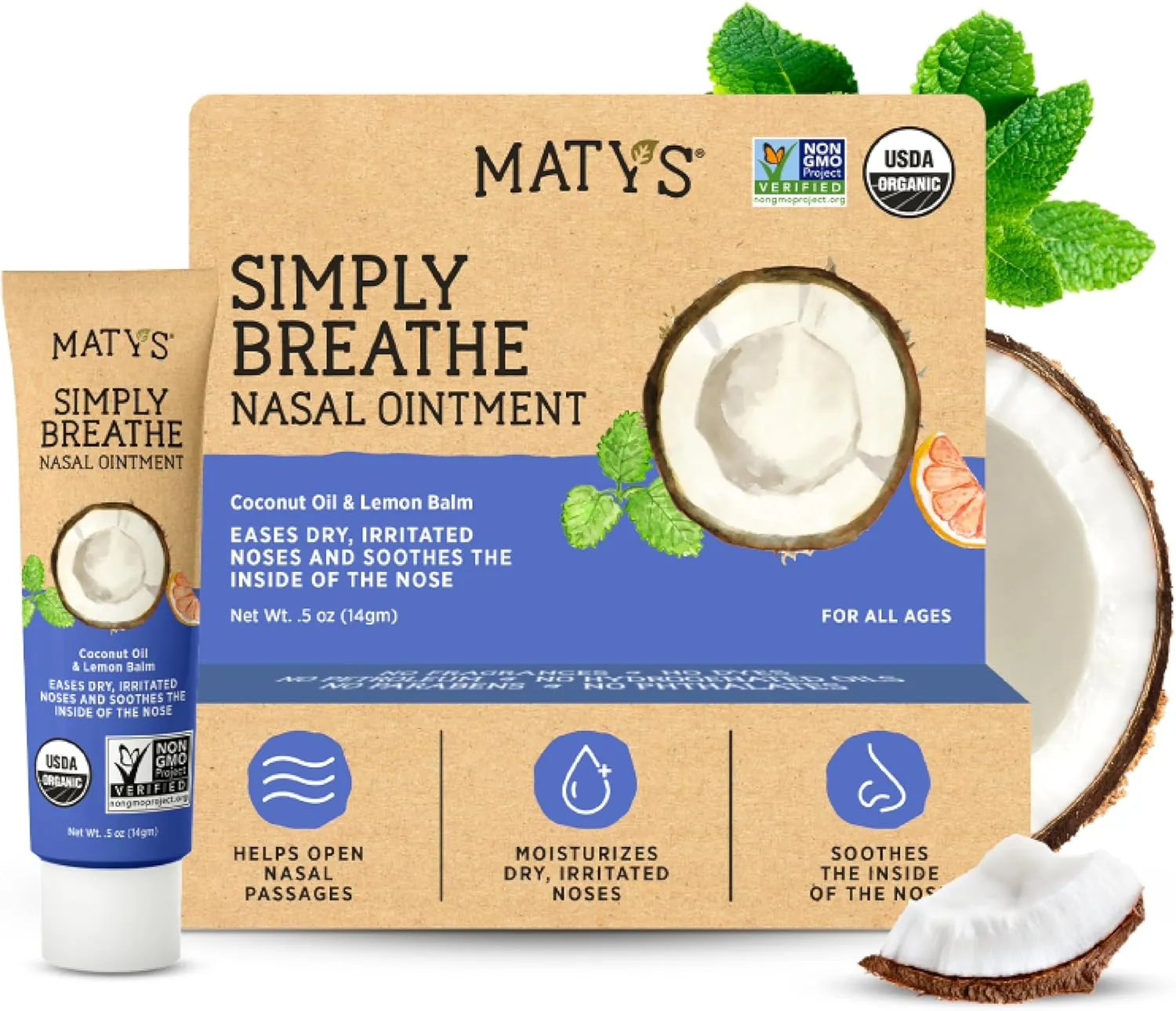 Matys Simply Breathe Nasal Ointment – Dry Nose Relief – Soothes Sore Noses from Air Travel, Dry Climates, CPAP Use & More –Natural Saline Alternative for Adults & Kids – 0.5 oz