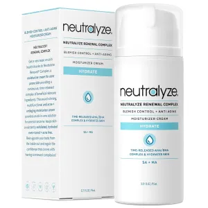 Maximum Strength Acne Moisturizer for Face & Body - Time Released AHA   BHA Facial Moisturizer Cream with 2% Mandelic Acid & 2% Salicylic Acid - Renewal Complex Treatment for Acne Prone Skin