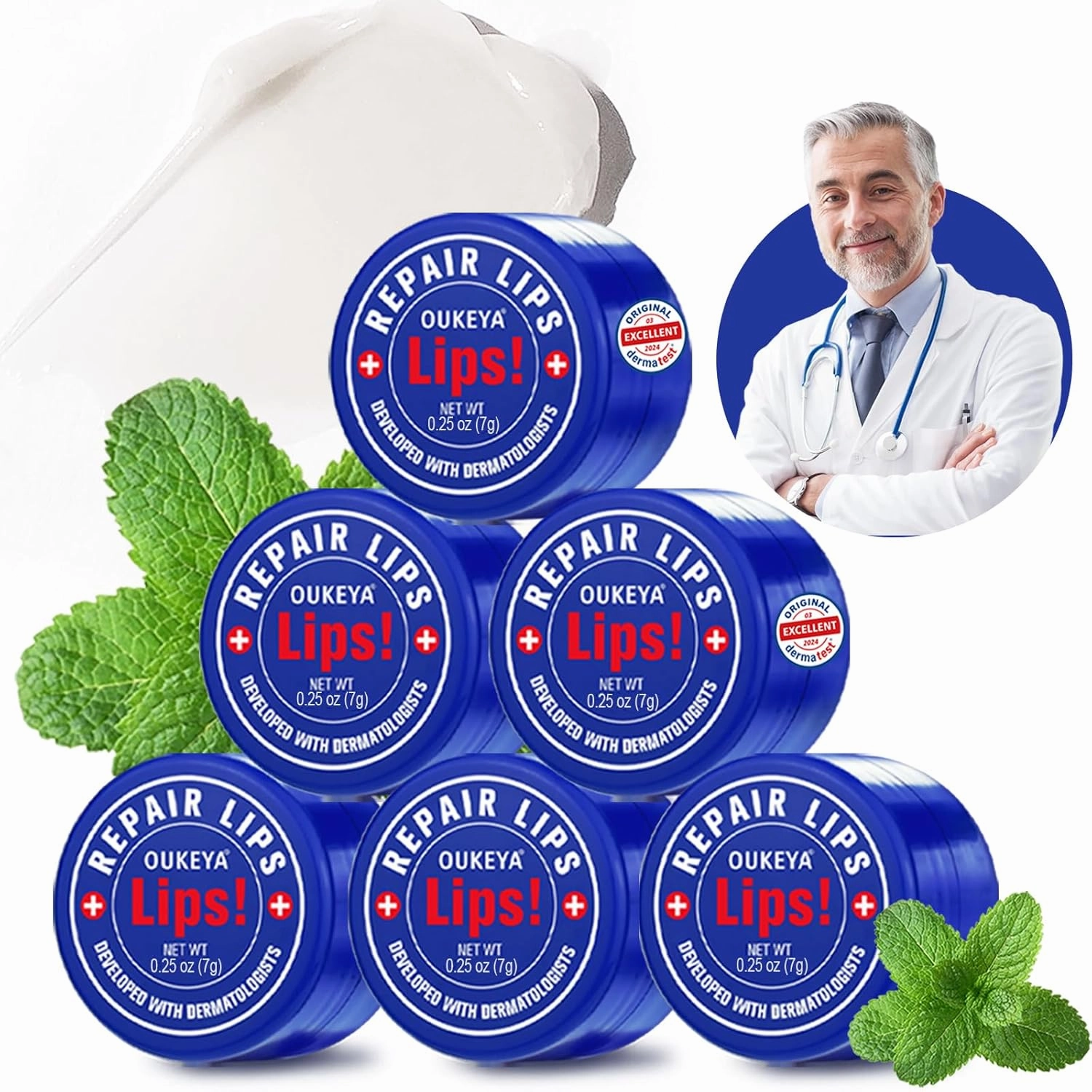 Medicated Lip Balm w/Beeswax, Petrolatum, Peppermint Oi, 100% Natural Ingredients, 24H Long-lasting Hydrating Healing Lip Balms, Lip Moisturizer for Very Dry Lips, Echapped Lips Treatment Severe