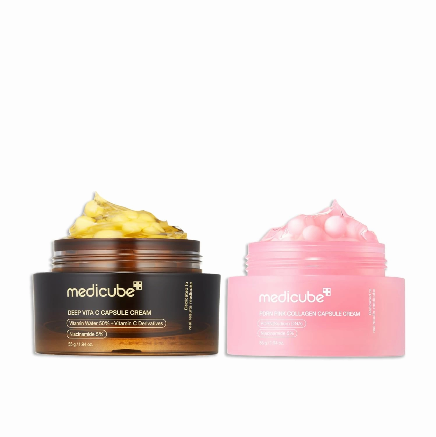 medicube Uneven Skin & Firm Capsule Duo: Deep Vitamin C Golden Capsule Face Moisturizer and Salmon DNA PDRN Pink Collagen Capsule Cream