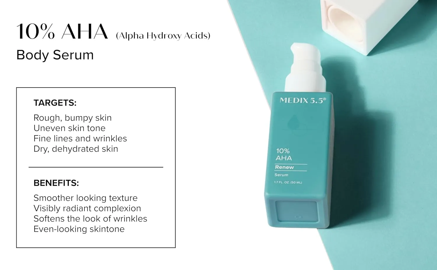 Medix 5.5 10% Glycolic Acid   Lactic Acid Leave-On Exfoliating Skin Care Body Gel, AHA Exfoliant Body & Face Serum Refines   Softens Dry Dead Skin, Uneven Skin Tone, KP Bumps, & Wrinkles, 1.7 Fl Oz