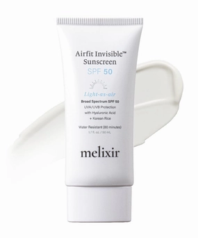 Melixir Airfit Invisible™ Sunscreen SPF 50, Broad Spectrum Korean Rice Sunscreen for Face, Hyaluronic Acid, Moisturizing Daily Protection for Sensitive Skin, No White Cast, Waterproof (1.7fl.oz./50ml)