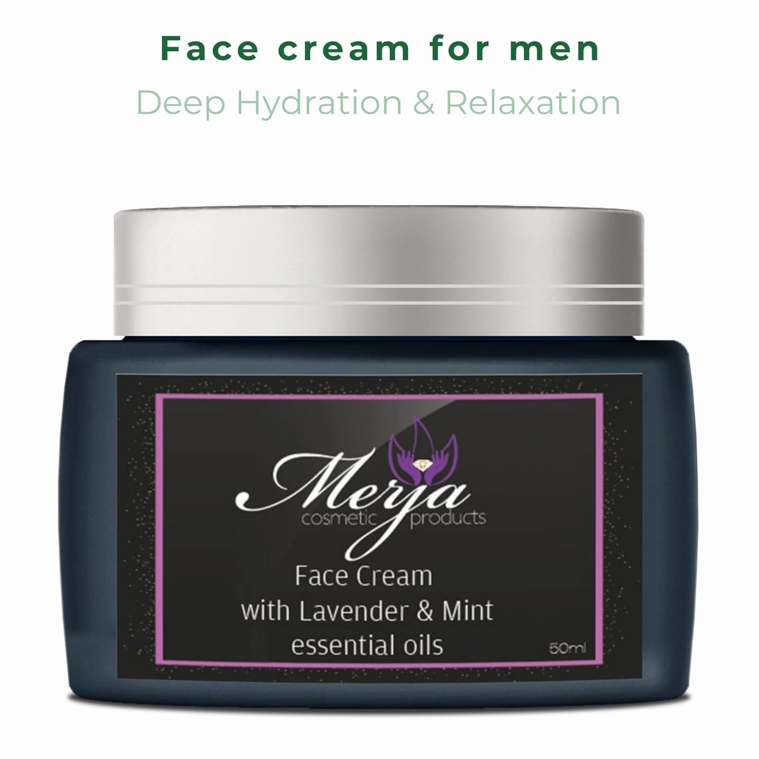 Merja Herbs Moisturizer Cream for Men with Lavender, Mint, Aloe & Collagen -Enhances Skin Elasticity -Light Floral Fragrance 50ml 1.7oz (Pack of 2)