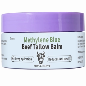 Methylene Blue Infused Grass-Fed Beef Tallow Skin Balm, Methylene Blue Cream for Full-body Deep Hydration, Fine Fine Reduction, Anti-Aging, Eczema, Acne & Brightening, for All Skin Types, 3.53 oz