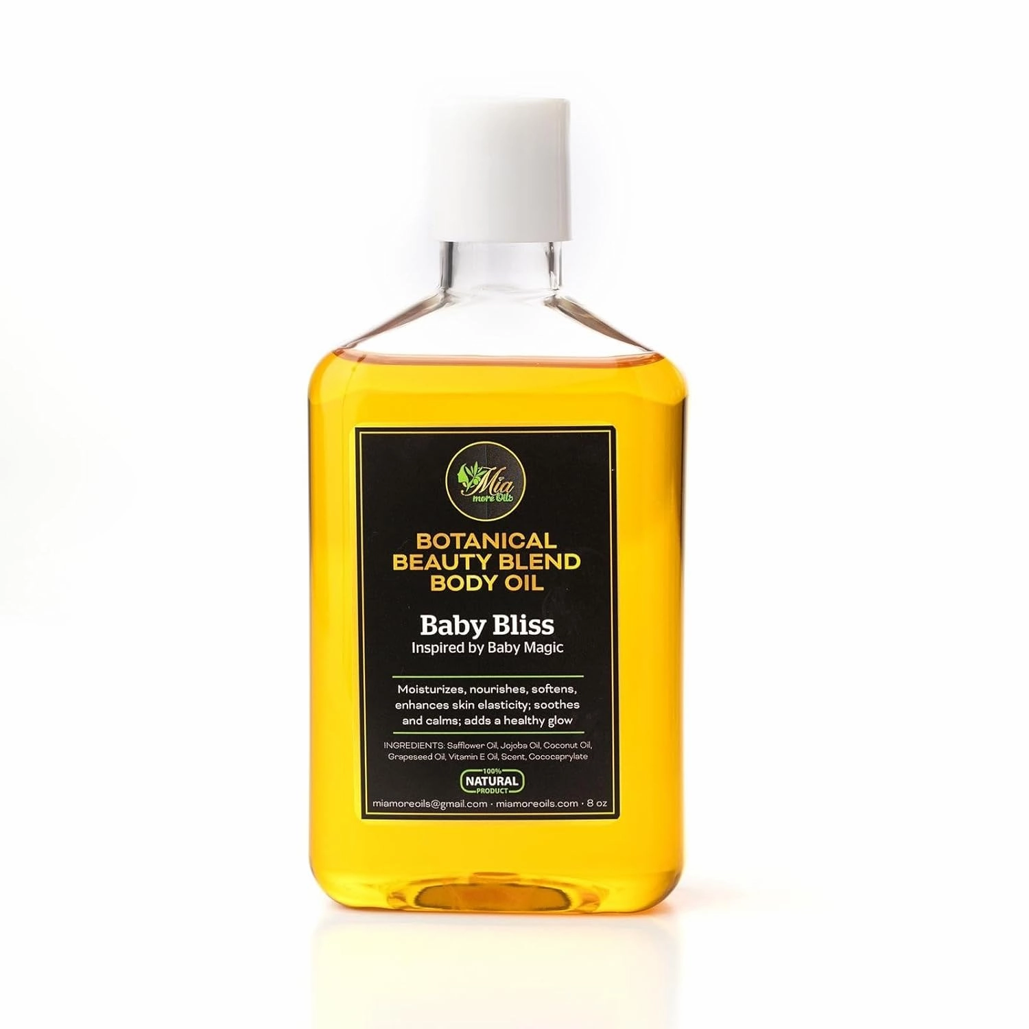 Mia More Oils Botanical Beauty Blend - Luxurious Moisturizing Body Oil for Women, 8 oz | Natural Body Oil for Dry & Sensitive Skin | Hydrating Oil with Vitamin E, Jojoba & Coconut Oils | Baby Bliss