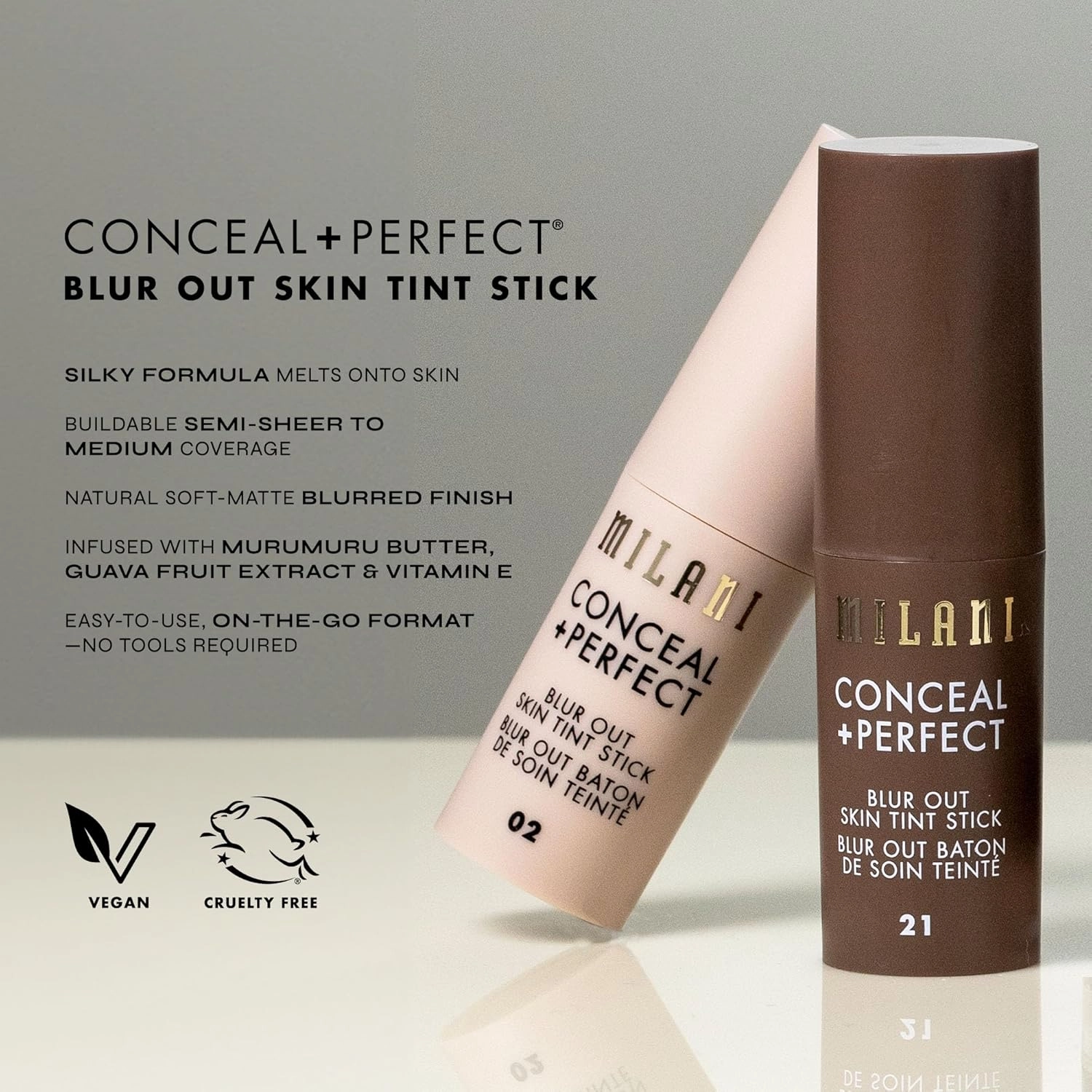 Milani Conceal   Perfect - Skin Tint Stick, Blur Out Tinted Moisturizer Makeup, Shade 015