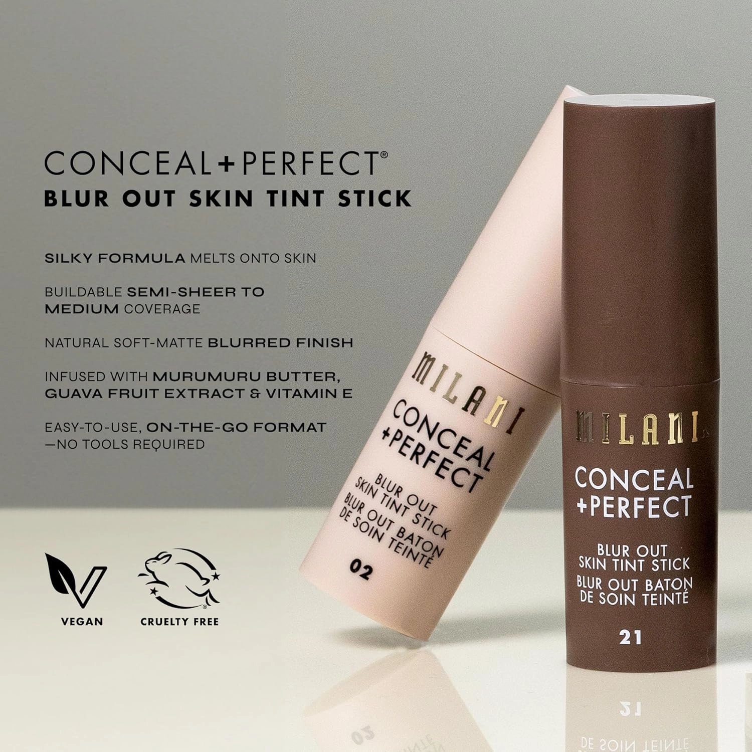 Milani Conceal   Perfect - Skin Tint Stick, Blur Out Tinted Moisturizer Makeup, Shade 021