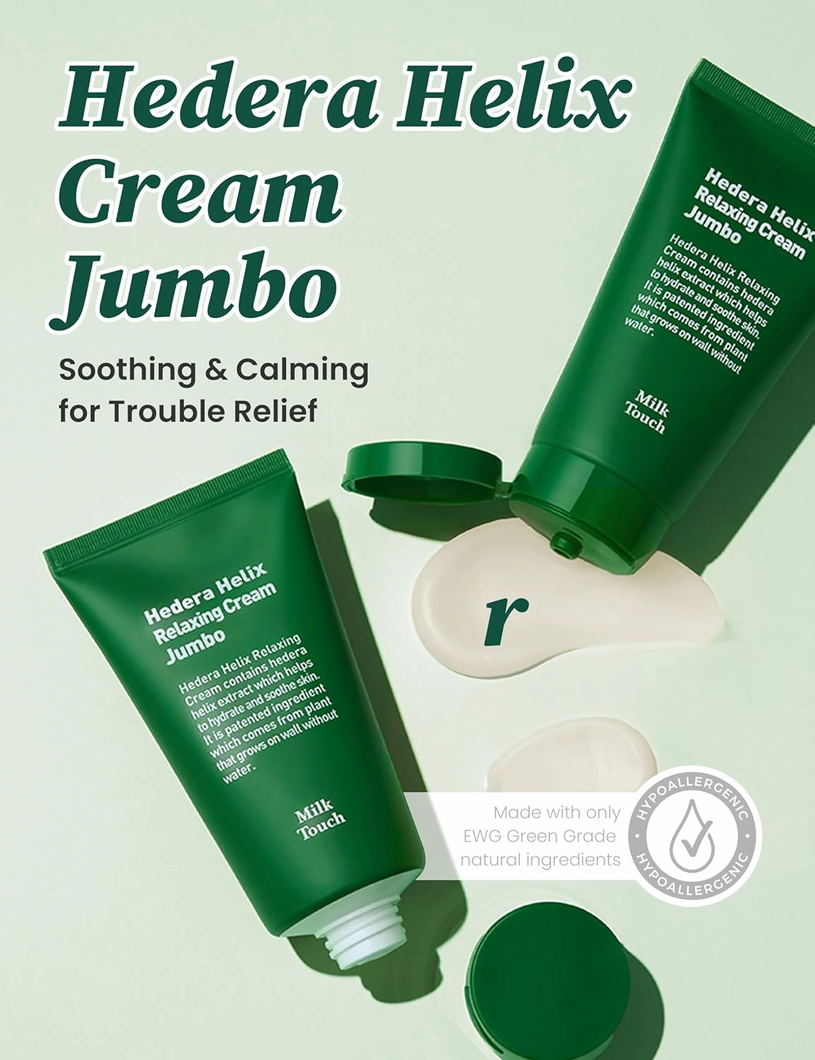 MILKTOUCH Hedera Helix Relaxing Cream Jumbo - Redness Relief Face Moisturizer, Hydrating & Calming Cream for Sensitive and Redness-Prone Skin with Hedera Helix, Cica Extract, Soothes Rosace 3.38 oz.