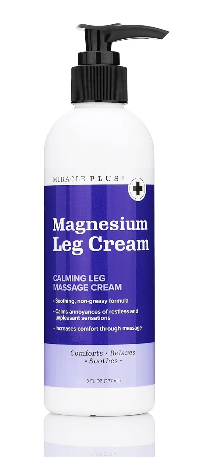 Miracle Plus Magnesium Cream For Leg Relief | Magnesium Lotion Calming Leg Cream Herbal Moisturizer Topical Body Butter Soothes   Calms Sensations, Itching, & Shaking, 8 Oz