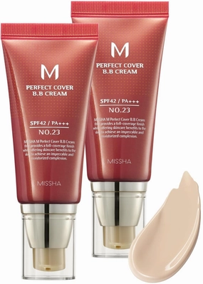 MISSHA M Perfect Cover BB Cream Dual Pack No.23 Natural Beige -Light/Medium with Cool/Neutral Undertone SPF 42 PA     1.69 Fl Oz - Tinted Moisturizer with SPF