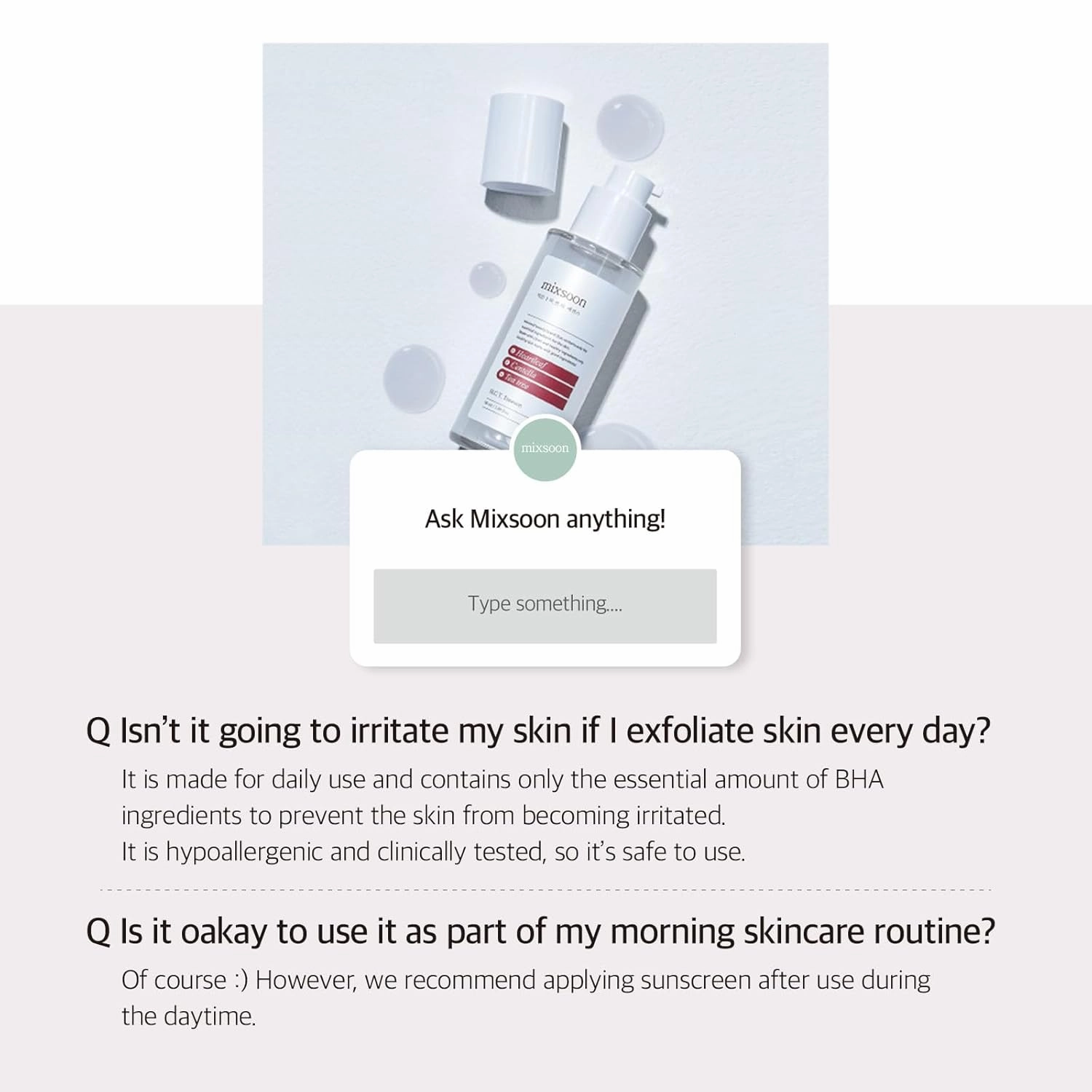 mixsoon H.C.T. Essence 1.69 fl oz (50ml) | Face Moisturizer, Sooth irritated skin | Heartleaf, Centella Asiatica, Teatree