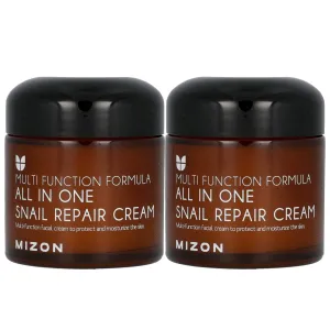 MIZON All in One Snail Repair Cream Snail Mucin with 12 Natural Extracts Korean Recovery Cream for Fine Line & Blemish Care (2.53 Fl Oz Pack of 2)
