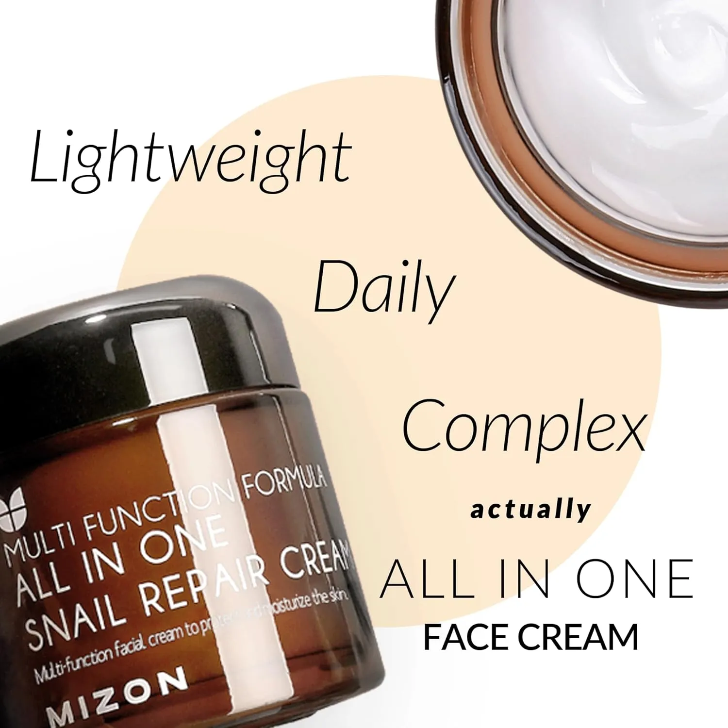 MIZON All in One Snail Repair Cream Snail Mucin with 12 Natural Extracts Korean Recovery Cream for Fine Line & Blemish Care (4.06 fl oz)