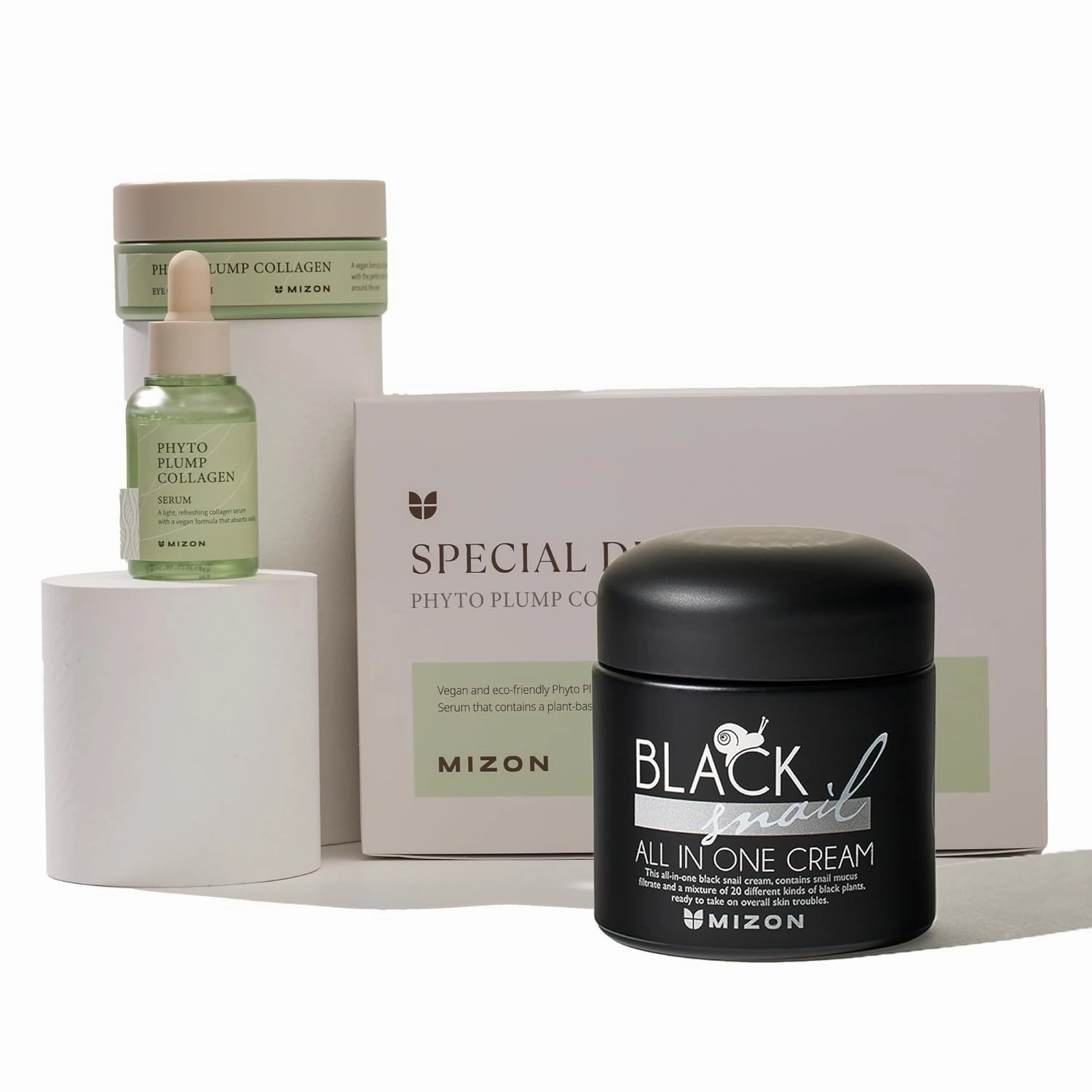 MIZON Spring Sale Nourishing Combo - Black Snail All in One Cream, Phyto Plump Collagen Serum & Eye Gel Patch, Korean Revitalizing Skincare Set