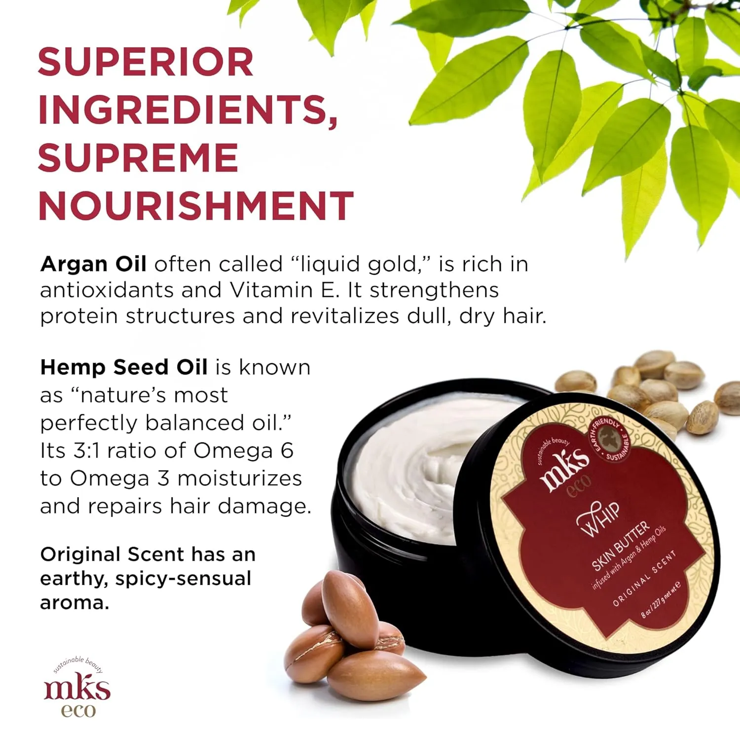 MKS eco Whip Skin Butter - 8 oz - Total Body Moisturizer - Moroccan Argan Oil, Hemp Seed Oil, Jojoba Oil, Shea Butter - Vegan & Cruelty Free