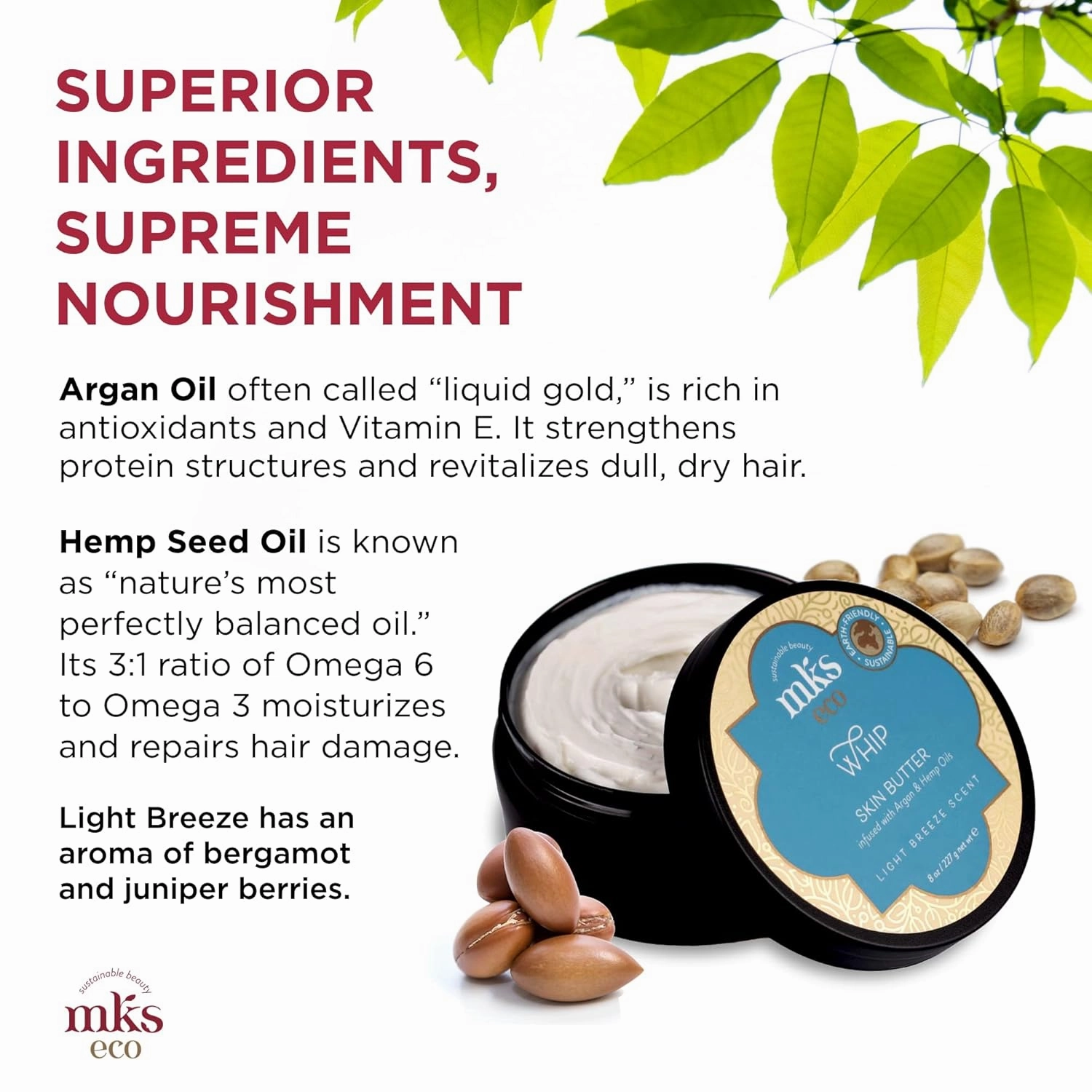 MKS eco Whip Skin Butter - 8 oz - Total Body Moisturizer - Moroccan Argan Oil, Hemp Seed Oil, Jojoba Oil, Shea Butter - Vegan & Cruelty Free