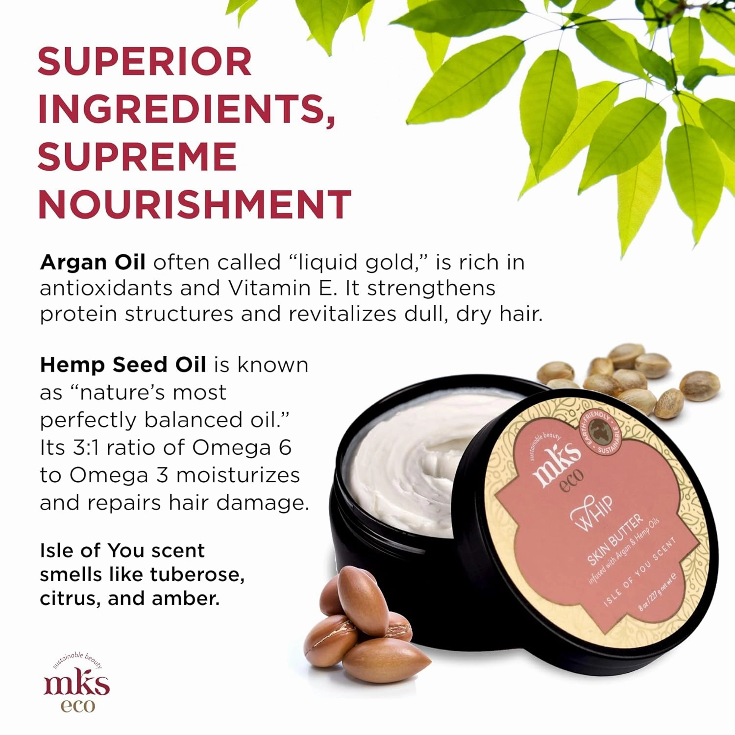 MKS eco Whip Skin Butter - 8 oz - Total Body Moisturizer - Moroccan Argan Oil, Hemp Seed Oil, Jojoba Oil, Shea Butter - Vegan & Cruelty Free