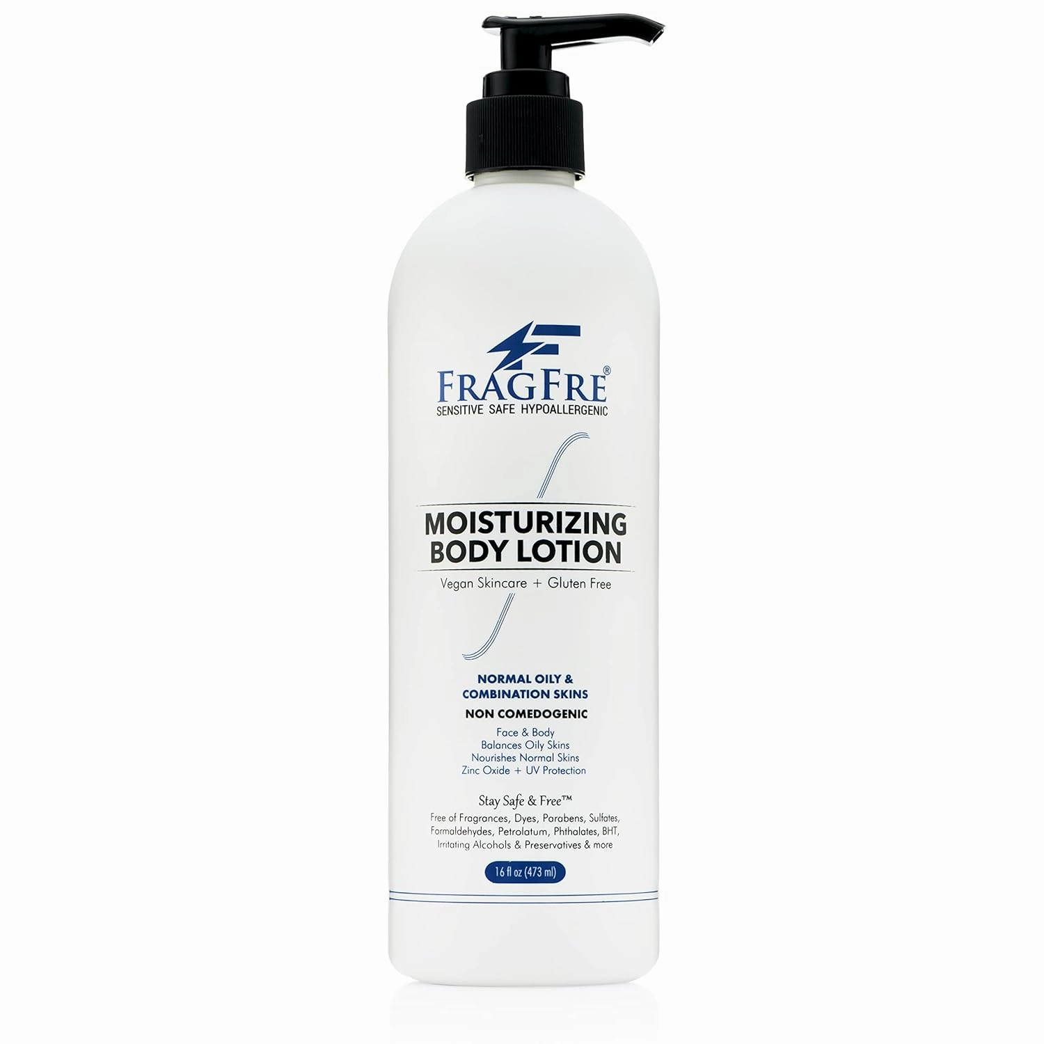 Moisturizer for Sensitive Skin 16oz: Non Comedogenic Zinc Oxide Lotion - Parabens Free Hypoallergenic Fragrance Free - Sun Protection for Oily and Combination Skins - Argan Oil Vegan No Gluten