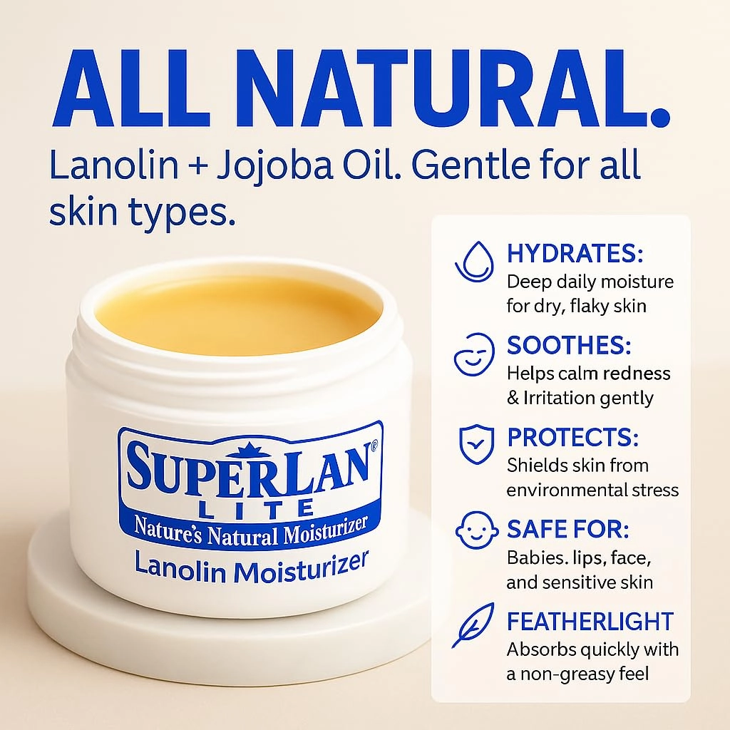 Moisturizer Lanolin Cream 1 oz with Jojoba Oil for Hot, Dry & Cold Weather - Lightweight Creamy Formula with Medical-Grade Lanolin & Jojoba Oil - Moisturizer for Hands, Feet, Body, and More