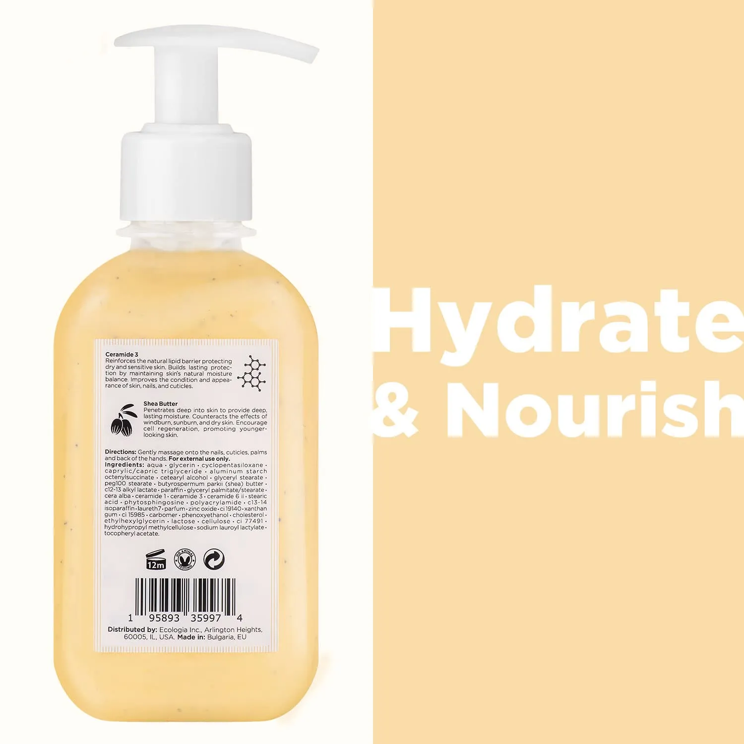 Moisturizing Hand Cream for Dry, Cracked Hands, Nails and Cuticles - 8.5 fl. oz. - Anti-Aging Skin Moisturizer with Vitamin E, Shea Butter, and Ceramides
