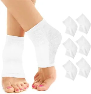 Moisturizing Socks for Mens Cracked Heels - Moisturizer Heel Sleeves to Smooth & Soften Rough Cracked Heels & Dry Feet. Large Aloe Moisturizing Heel Socks (White - 3 Pairs, Fits Most)