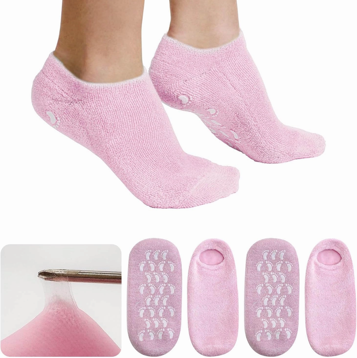 Moisturizing Socks, 2 Pairs Silicone Gel Socks for Cracked Heels & Dry Feet for Women, Soft Feet Moisturizer Spa & Lotion Pedicure Socks for Foot Treatment & Repair Overnight, Pink