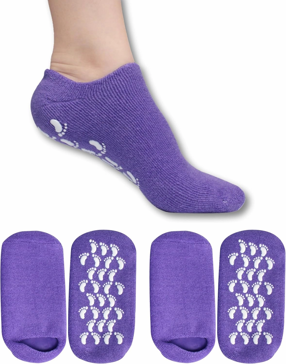 Moisturizing Socks for Dry Cracked Feet Women and Men Hydrating Gel Spa Sock Foot Moisturizer During Overnight… (2 Pairs (Purple))