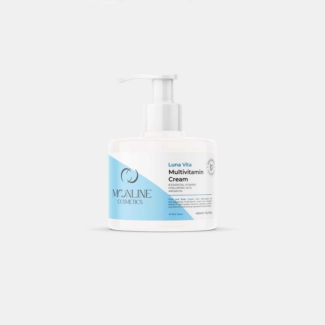 Mooline Cosmetics Multivitamin Cream, 8 Essential Vitamins, Hyaluronic Acid, Argan Oil, 15.2 fl oz