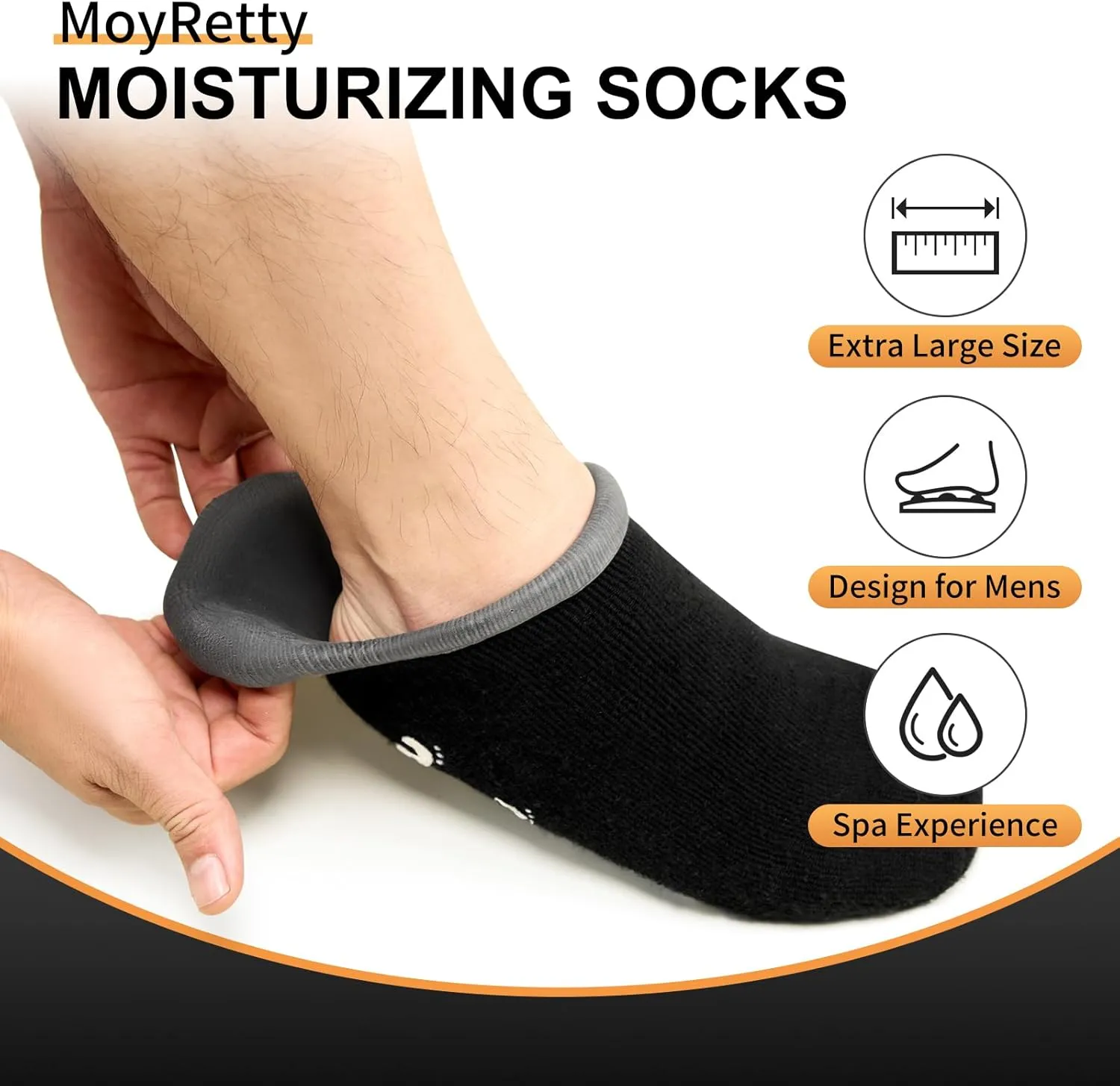 MoyRetty 2 Pairs Moisturizing Silicone Socks for Men - Large Size, Black, Ultimate Aloe-Infused Gel for Home Use - Say Goodbye to Dry Cracked Feet