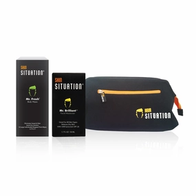 Mr. Fresh Body Wipe, Mr. Brilliant Face Moisturizer and Hair Situation Toiletry Bag