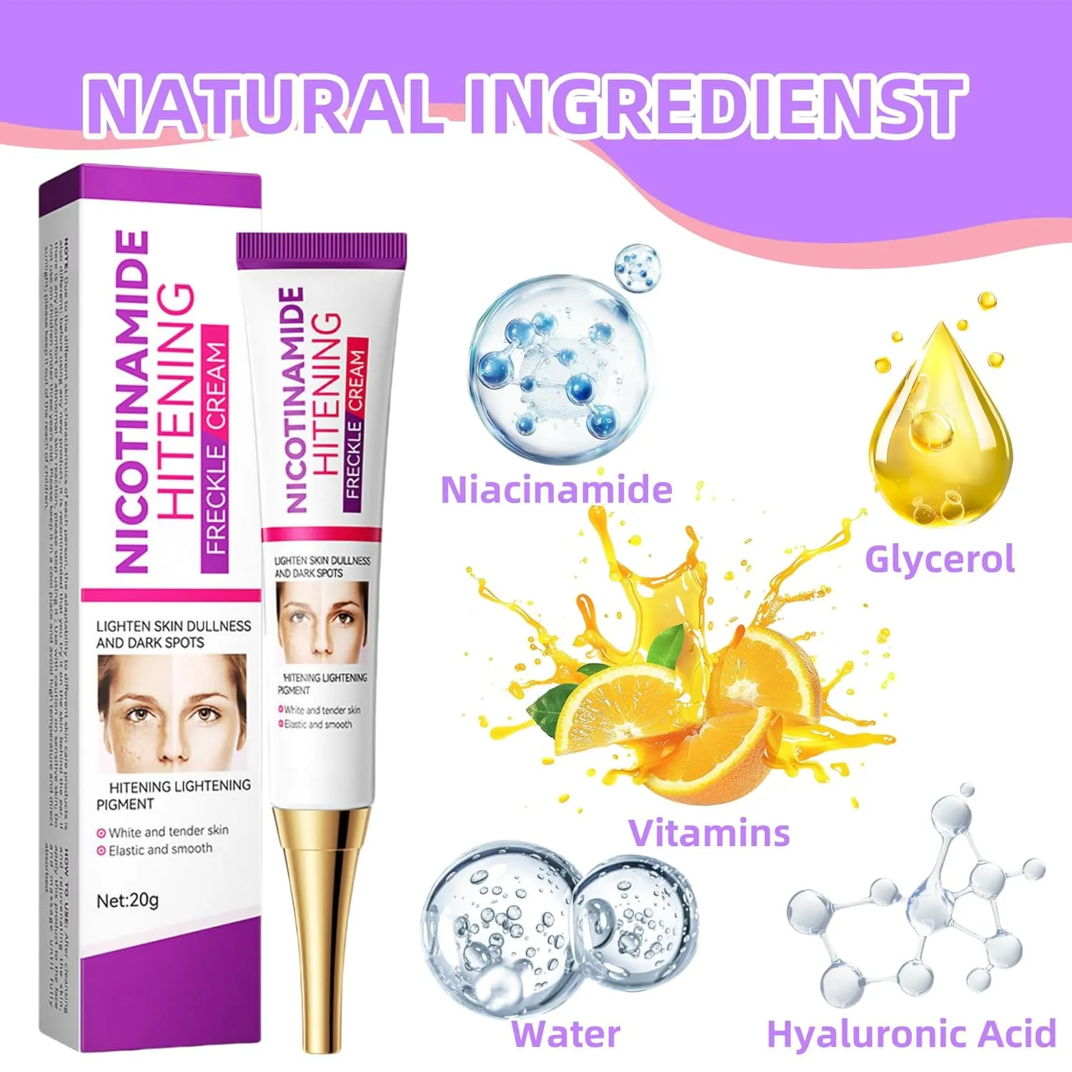 Multi-Action Cream, Lightens Dark Spots, Reduces Fine Lines and Wrinkles, Moisturizes and Firms Skin, Brightens skin tone, Night Cream with Niacinamide and Hyaluronic Acid, 0.7 Ounce (2)