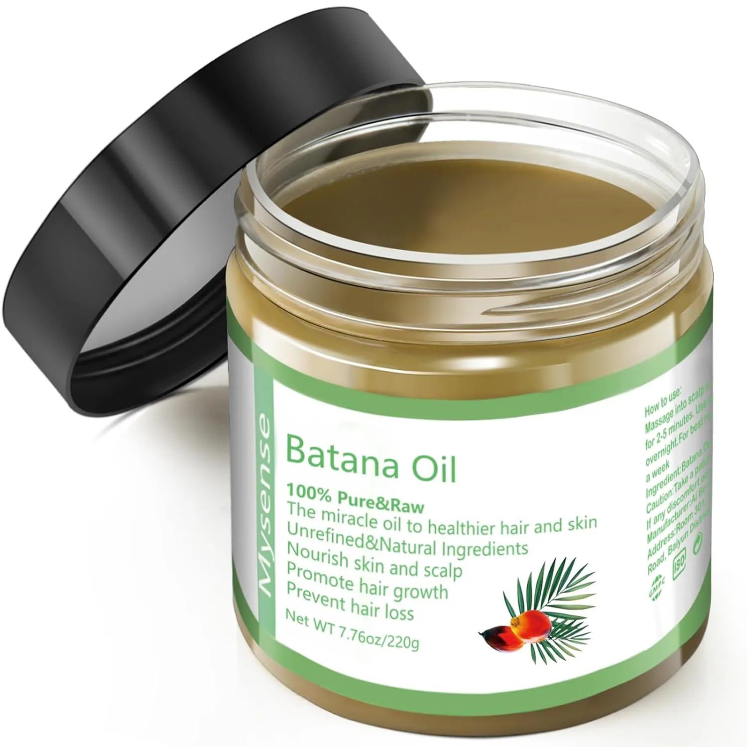 Mysense Raw Batana Oil for Hair Growth, 100% Natural Pure and Unrefined Dr. Sebi Oil, Scalp Care for Women & Men, Prevent Hair Loss, Promote Thickness, 220 g